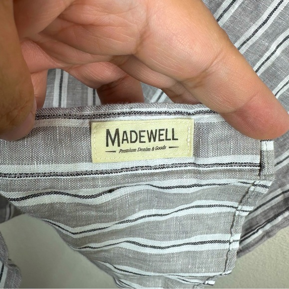 Madewell The Perfect Fit 100% Linen Short Sleeve Stripe Button Down Shirt XL NWT - Picture 7 of 11